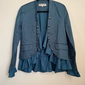 Free People Teal Ruffled Blazer